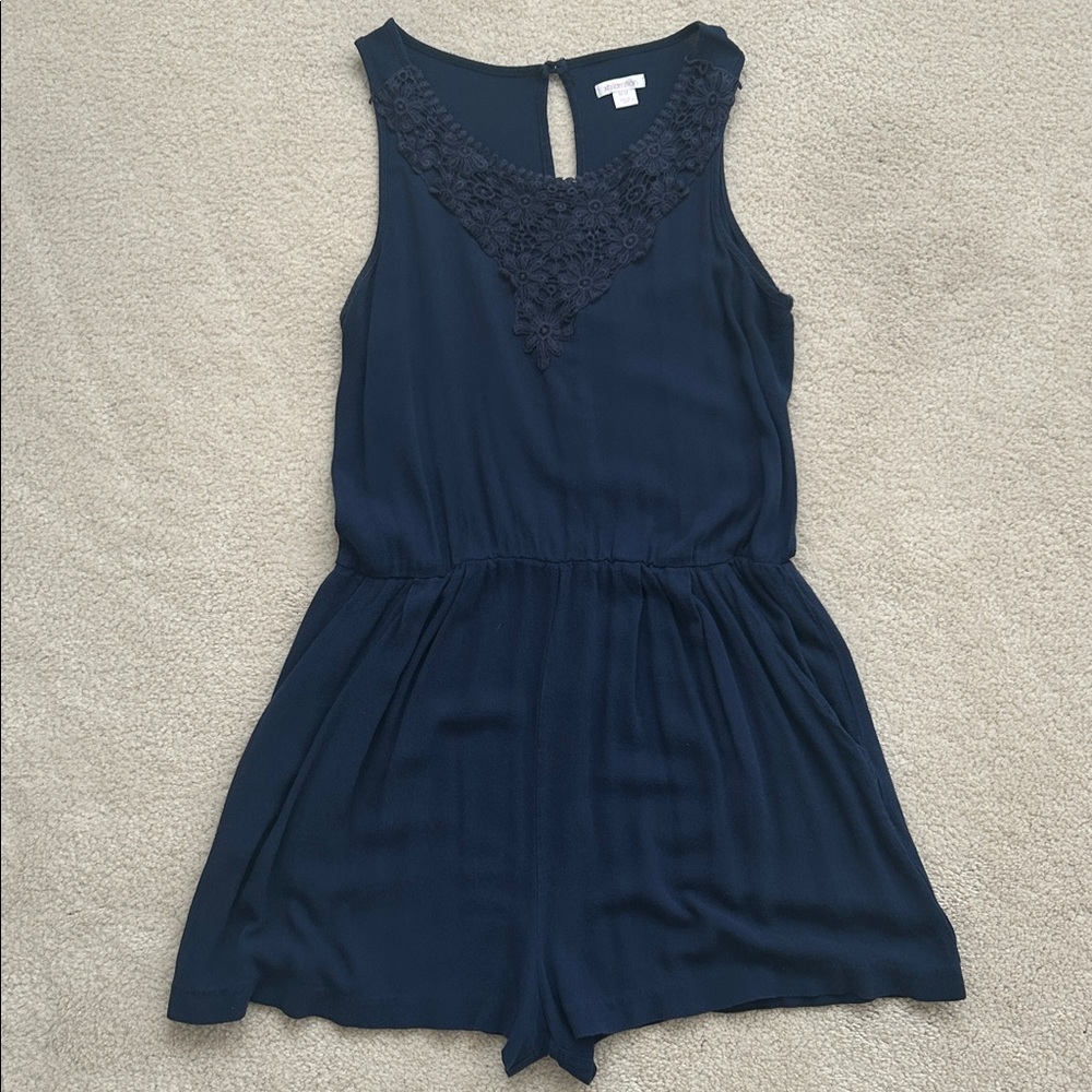 Xhilaration Deep Blue Lace Accent Romper